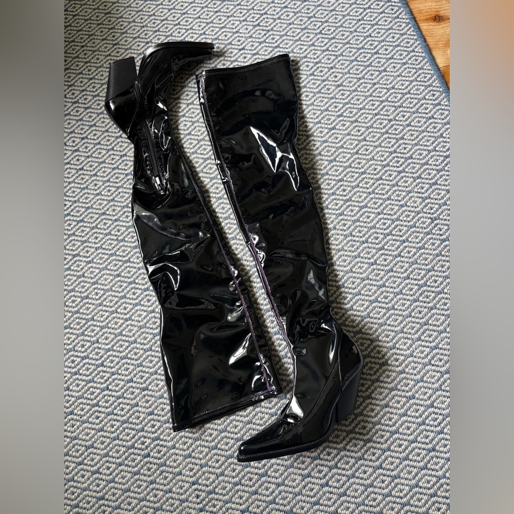ZARA OVER THE KNEE LATEX WESTERN BOOTS! (Giuseppe Zanotti inspired)